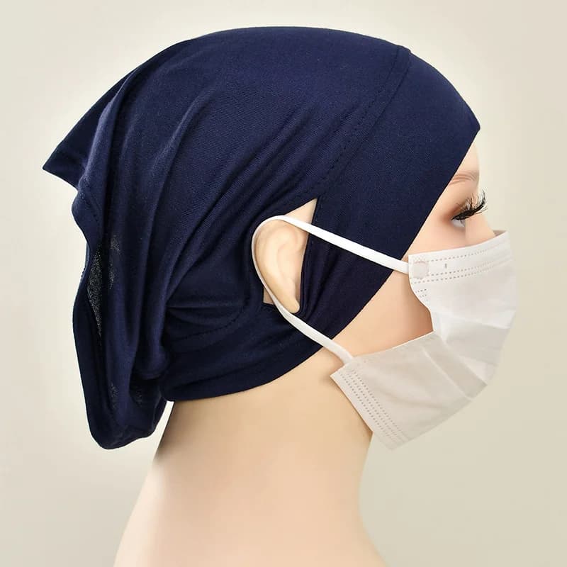 Hijab Musulman avec Oreilles Fuites pour Femme, Turban NikDoux, Jersey Premium, Ouvert, Solide, Base