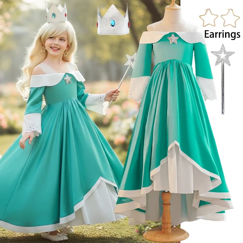 Robe de princesse en dentelle à épaules dénudées pour filles, tenue de cosplay pour enfants, robes d