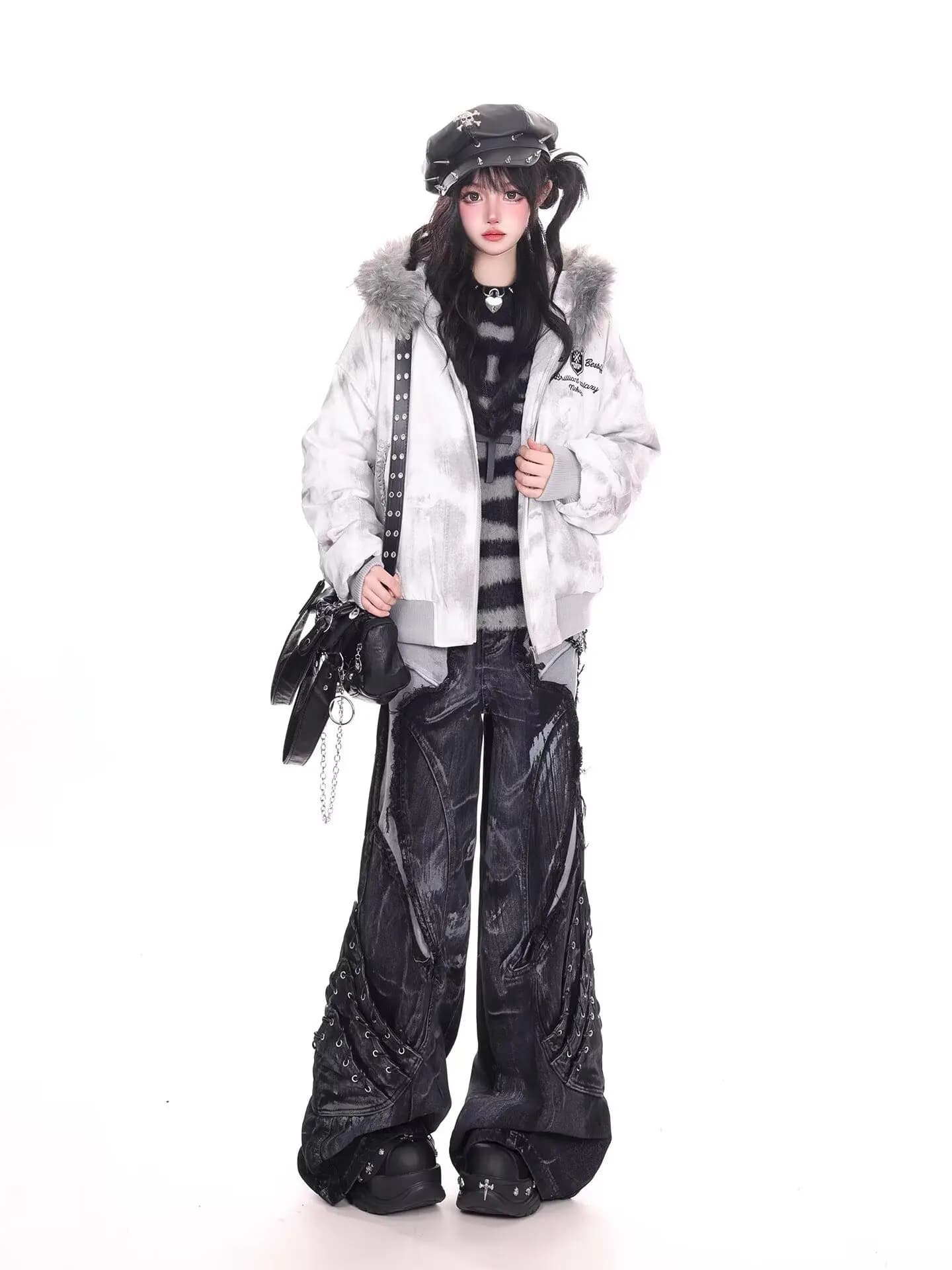 Jean de travail à motif serpent camouflage rétro américain pour filles de rue, hip-hop, ample, jambe