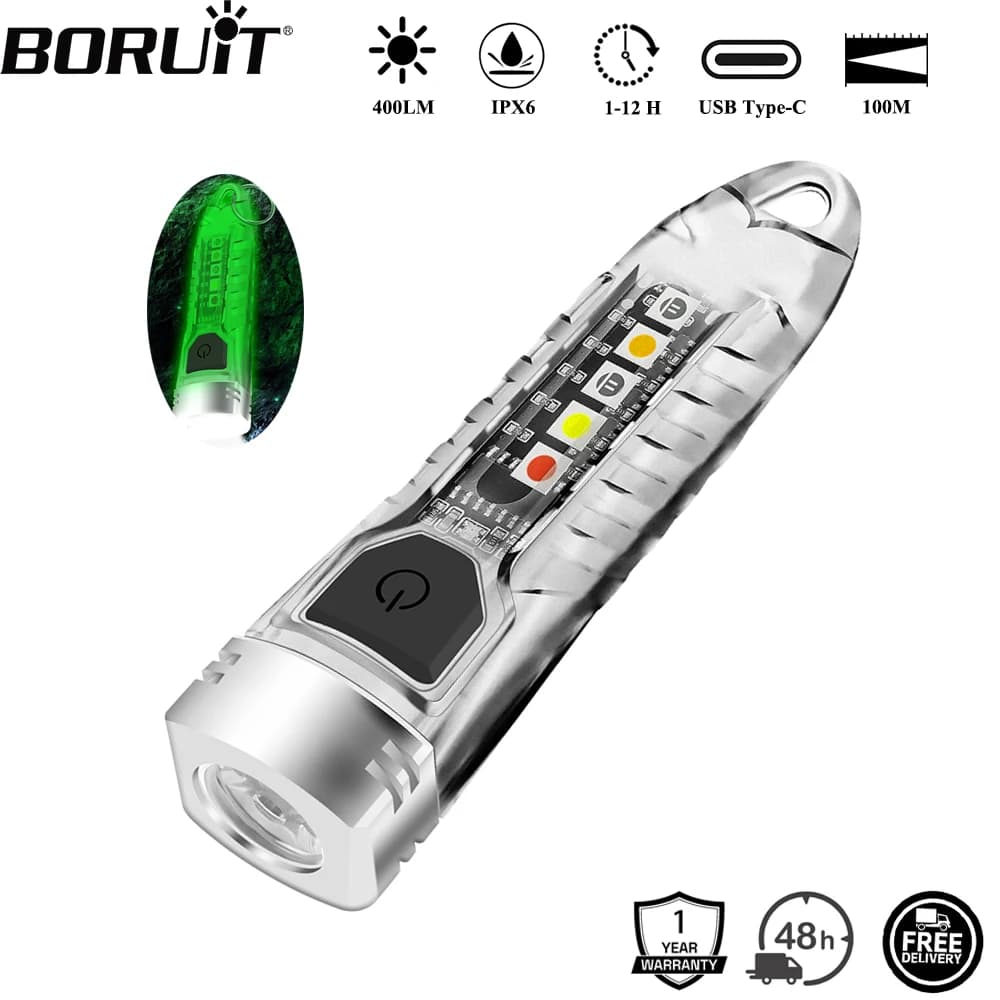 BORUiT V1 400LM UV porte-clés lampe de poche LED EDC Rechargeable étanche Fluorescent lampe de trava
