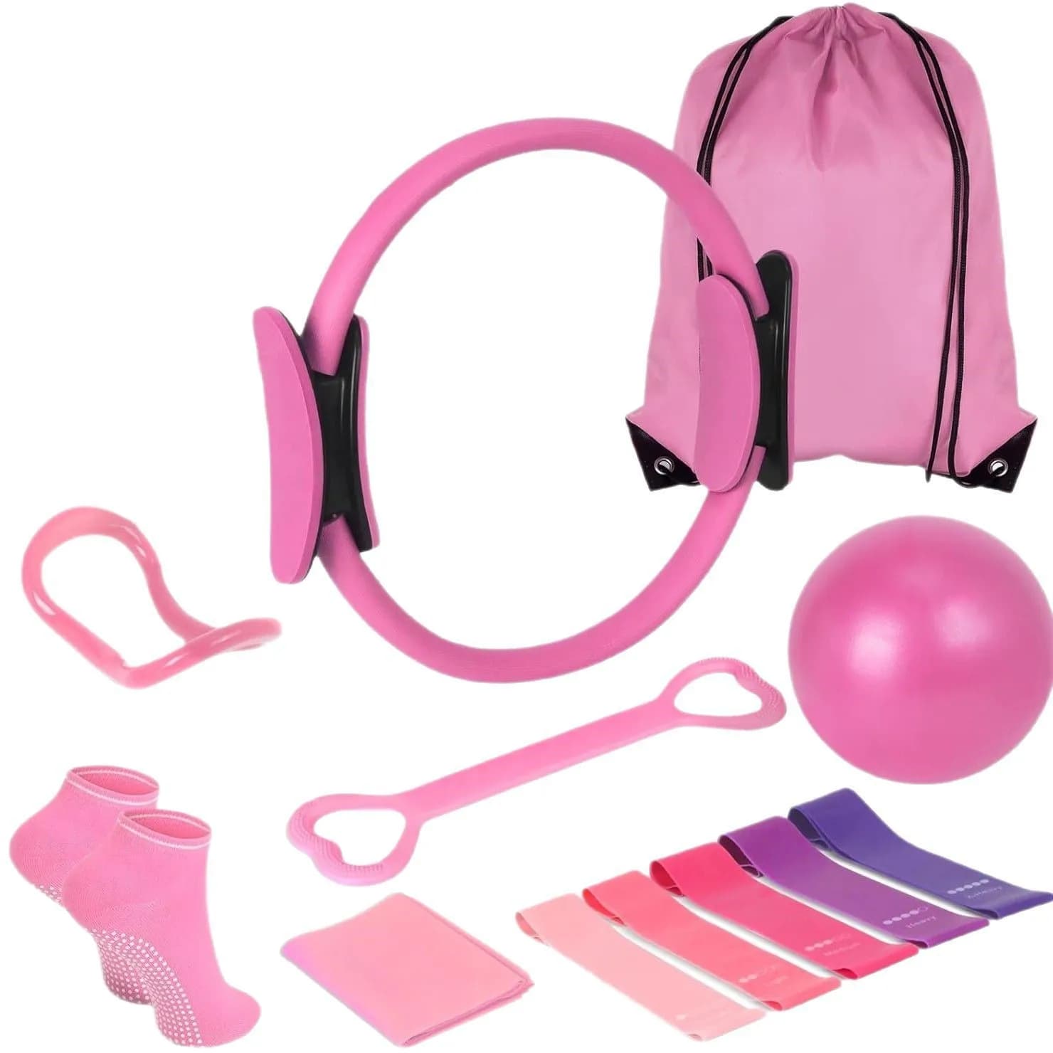 Ensemble complet de Pilates 13 pièces : ballon d'exercice, bandes de résistance, anneau de Pilates e