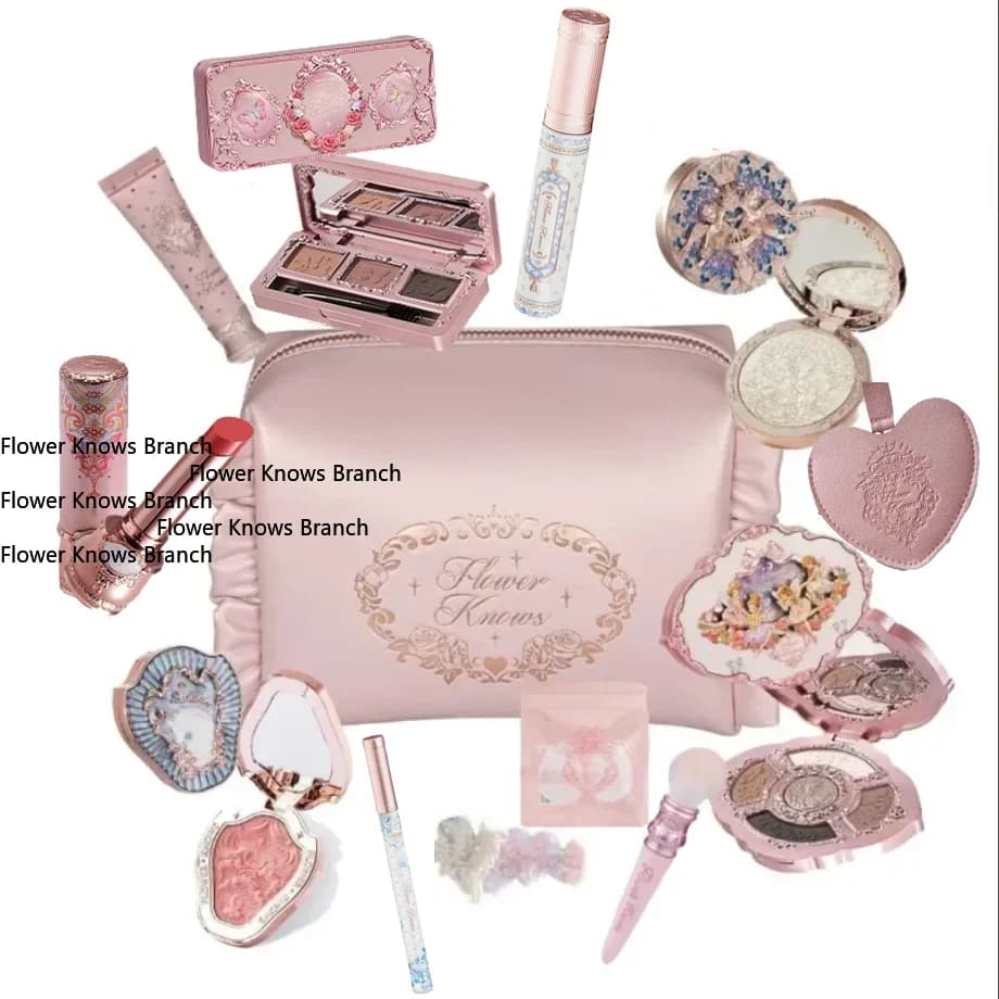 Ensemble de maquillage Flower Knows : Poudre illuminatrice Little Angel, blush, gloss à lèvres Straw