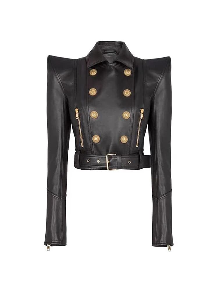 HIGH STREET Nouvelle Collection 2026 Veste de Créateur Femme à Épaules Dénudées, Double Boutonnage, 