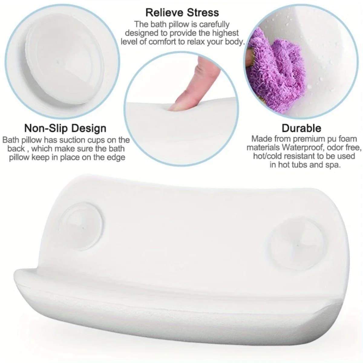 Coussin appui-tête de baignoire antidérapant, oreiller de bain SPA, doux et imperméable, avec ventou