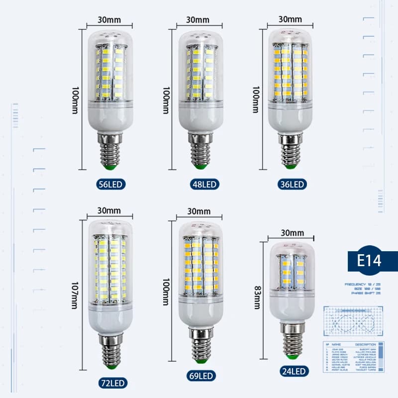 E27 LED ampoule lampes E14 maïs lumière 24 36 48 56 69 72leds haute luminosité Lampada AC 220V SMD 5