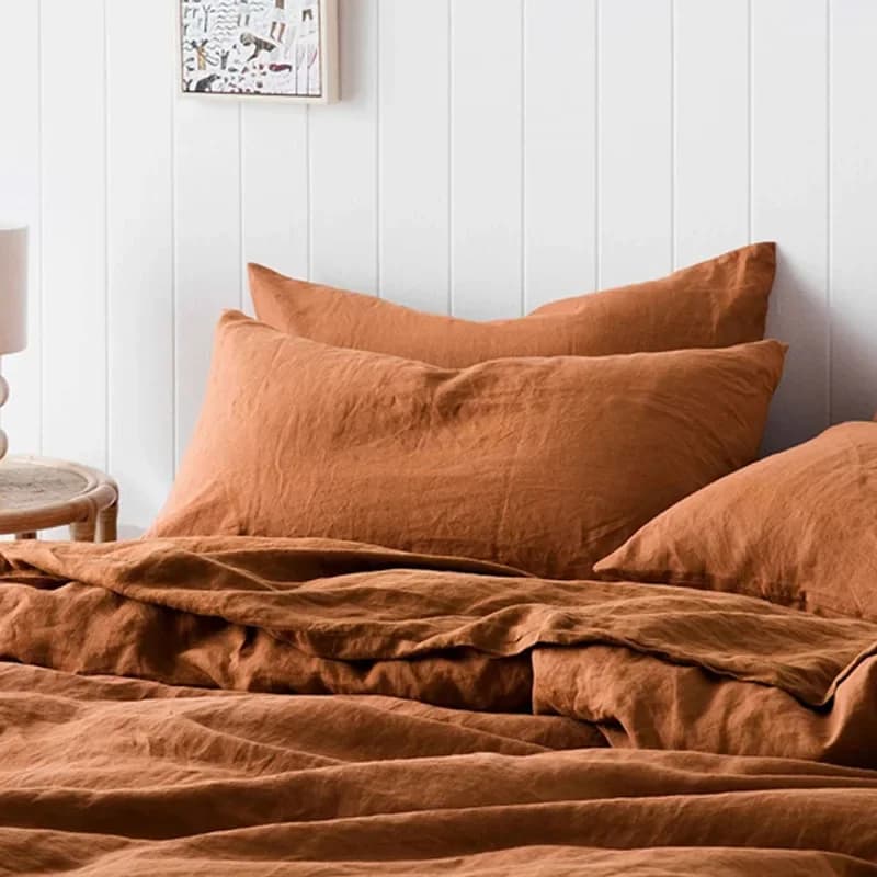 Housse de coussin en lin pur 100% naturel, couleur unie, coque européenne pour lit, enveloppe de tai