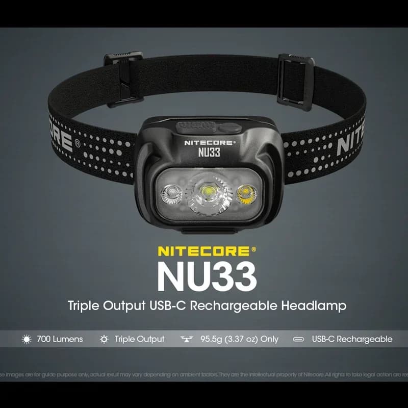 NITECORE NU33 700 Lumens haute CRI LED Triple sortie USB-C lampe frontale Rechargeable batterie Li-i