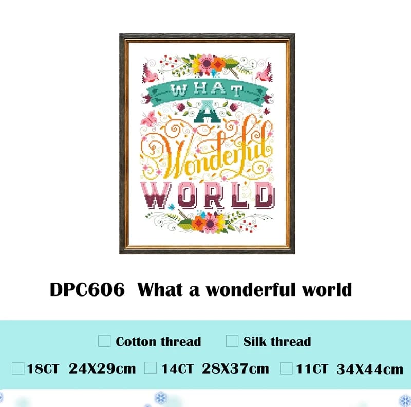 What a wonderful world-Kit de point de croix, conception de mots, toile non imprimée, couture d'avia