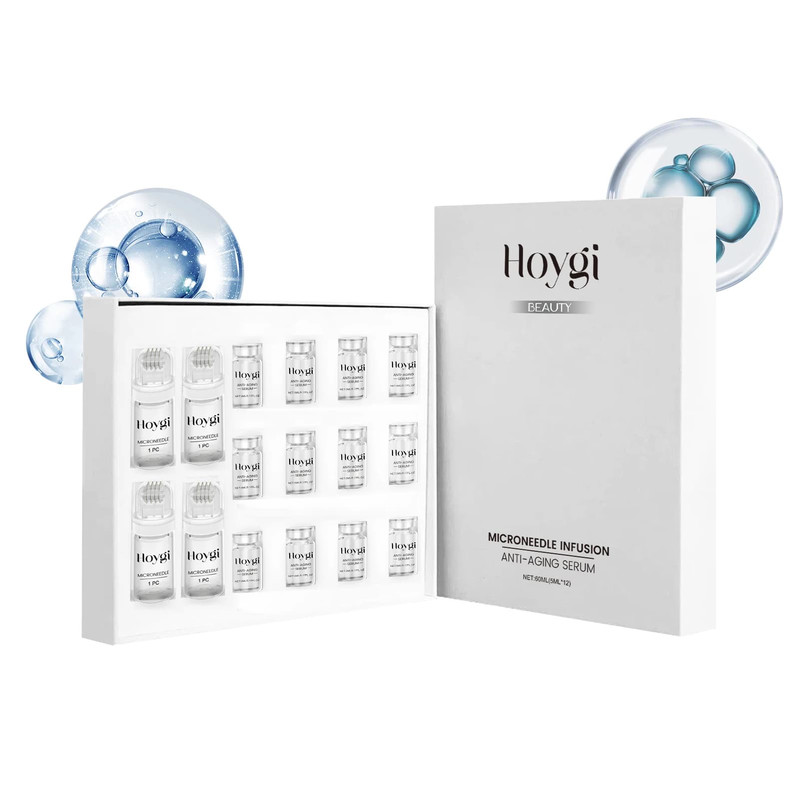 Kit Sérum Raffermissant Visage avec Rouleau Microneedle Anti-Âge, Essence Hydratante et Lissante pou