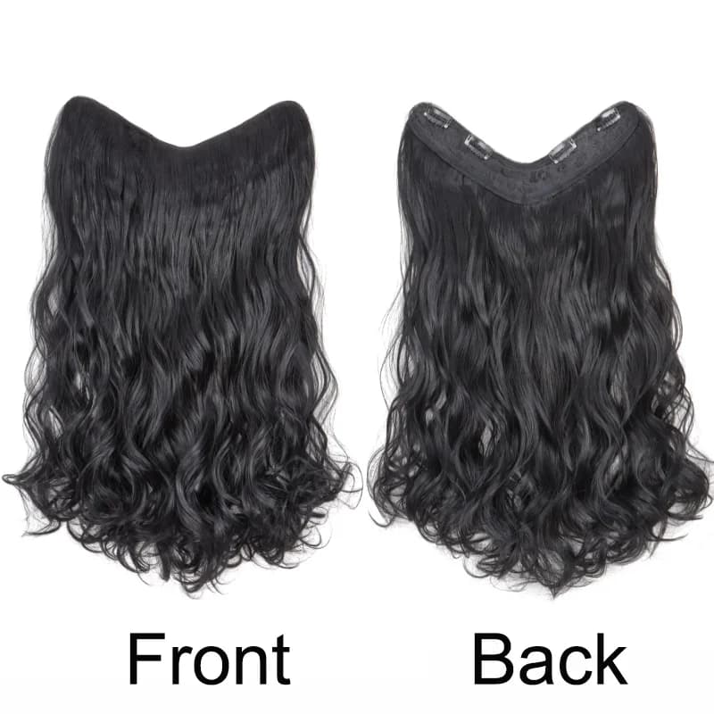 Extension Capillaire Synthétique Longue Ondulée Bouclée en Forme de V, Postiche Blonde Noire, 4 Clip