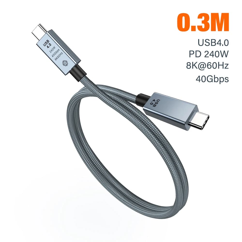 Câble Thunderbolt 4 USB4 40 Gbps Thunderbolt 3 0,3 m 0,5 m 1 m 2 m Type C Câble de charge rapide 240