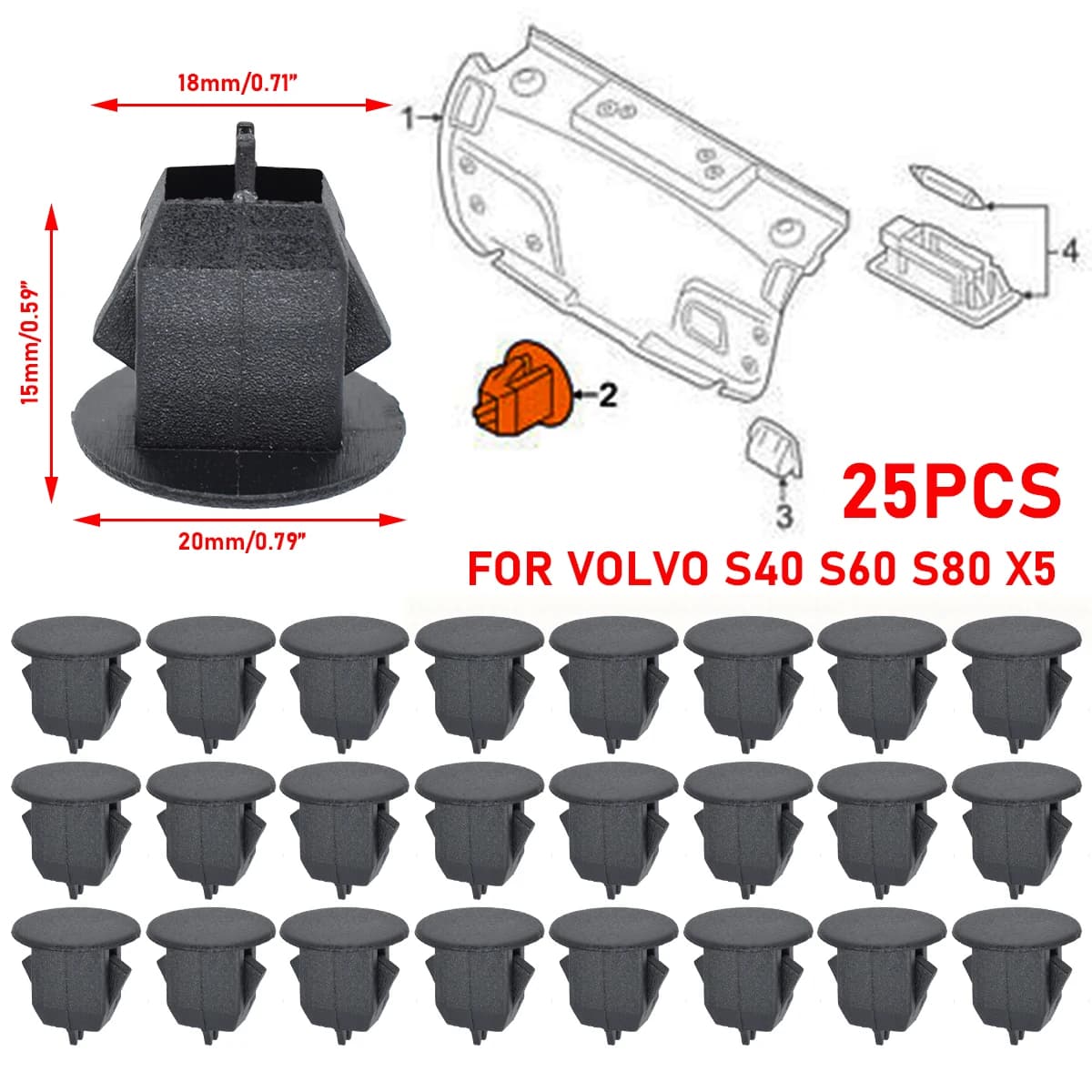 Couvercle de doublure de coffre de voiture, 25 pièces, doublure de colmatage, Clip de retenue, fixat