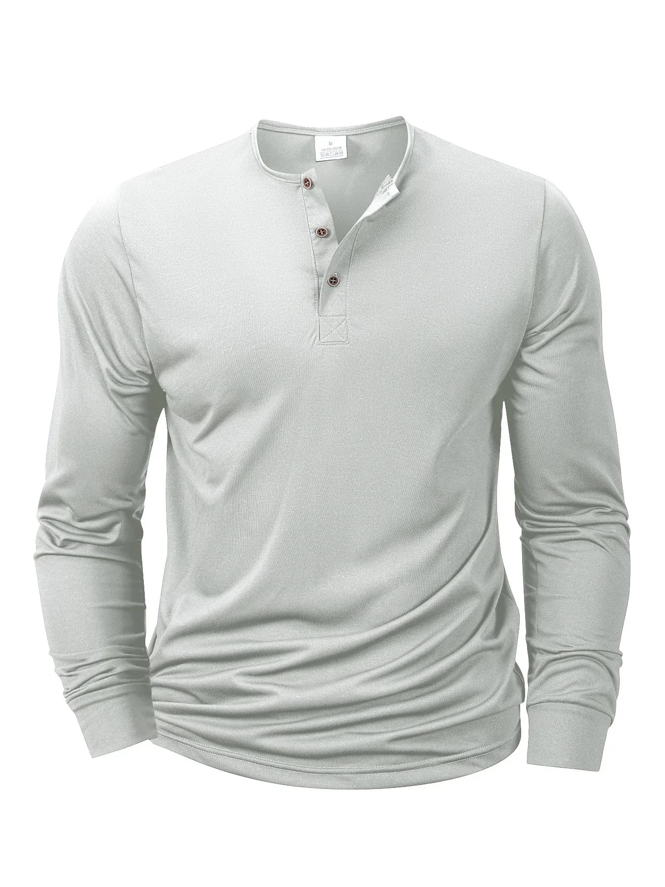 Nouveaux hommes Henley T-shirts à manches longues basique décontracté col de bande T-shirts conforta