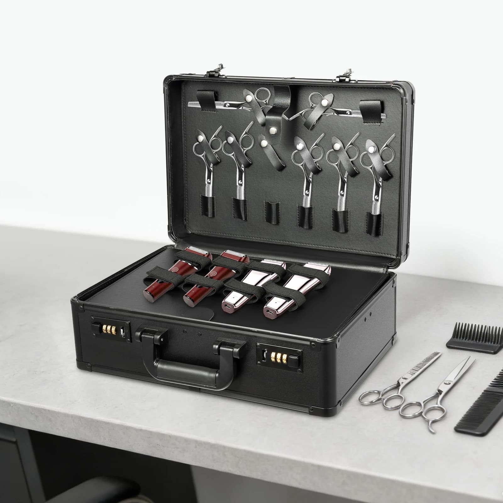 Boîte à outils de coiffure professionnelle multicouche noire, étui de rangement pour barbier, organi