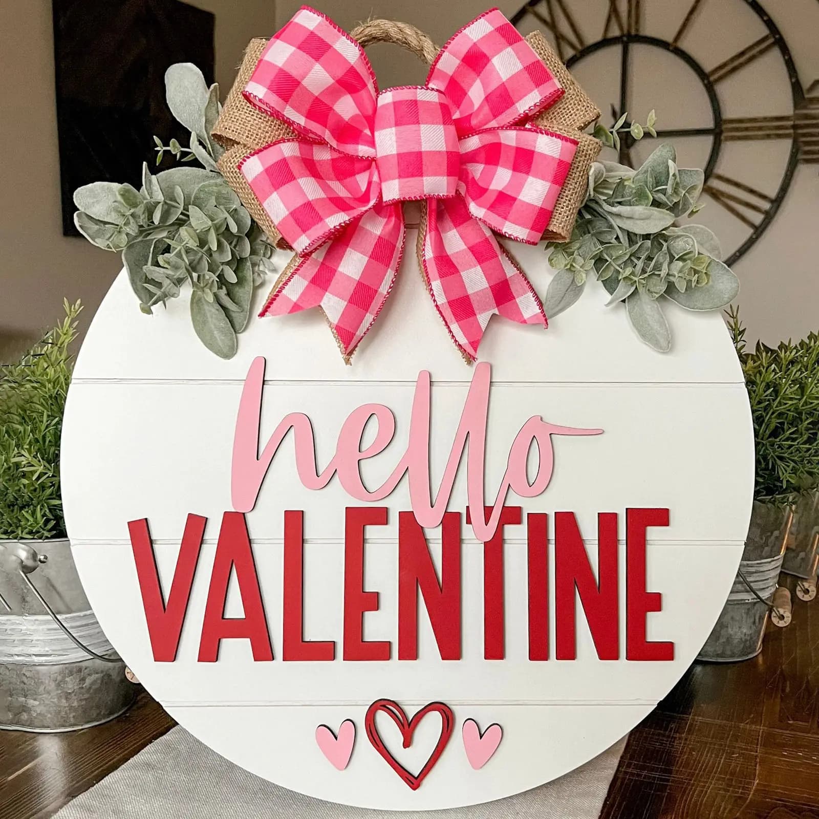 Couronne de porte suspendue pour la saint-valentin, carte d'amour Hello Valentine, suspension murale