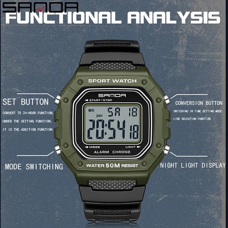 SANDA 2156 mode hommes montre militaire résistant à l'eau Sport montres armée grand cadran Led montr