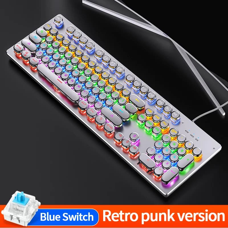 Clavier de jeu mécanique punk – Éclairage dynamique RVB 104 touches, échangeable à chaud, USB filair