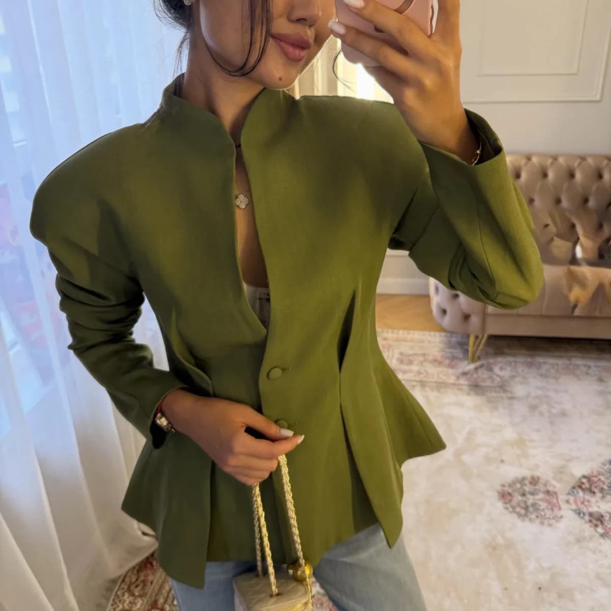 VTKW 2026 Nouvelle veste de bureau ajustée pour femme, col montant, découpe en goutte d'eau, épaules