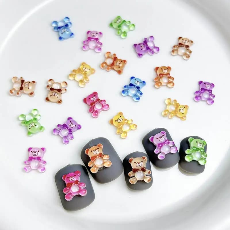 Ours en résine colorés, 30 pièces, breloques pour ongles, translucides, mignons, décorations pour Na