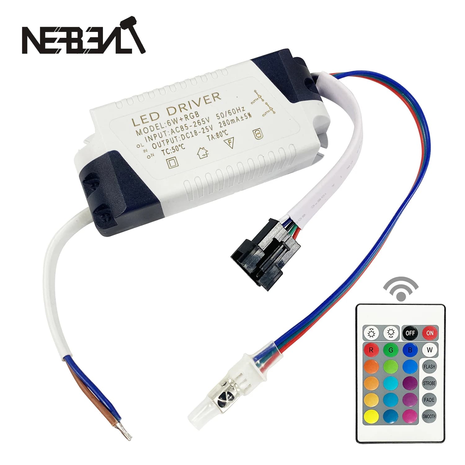 Transfermer 3W/6W/12W/18W + RGB pour plafonniers, 2 voies de sortie 280mA, pilote LED, avec connecte
