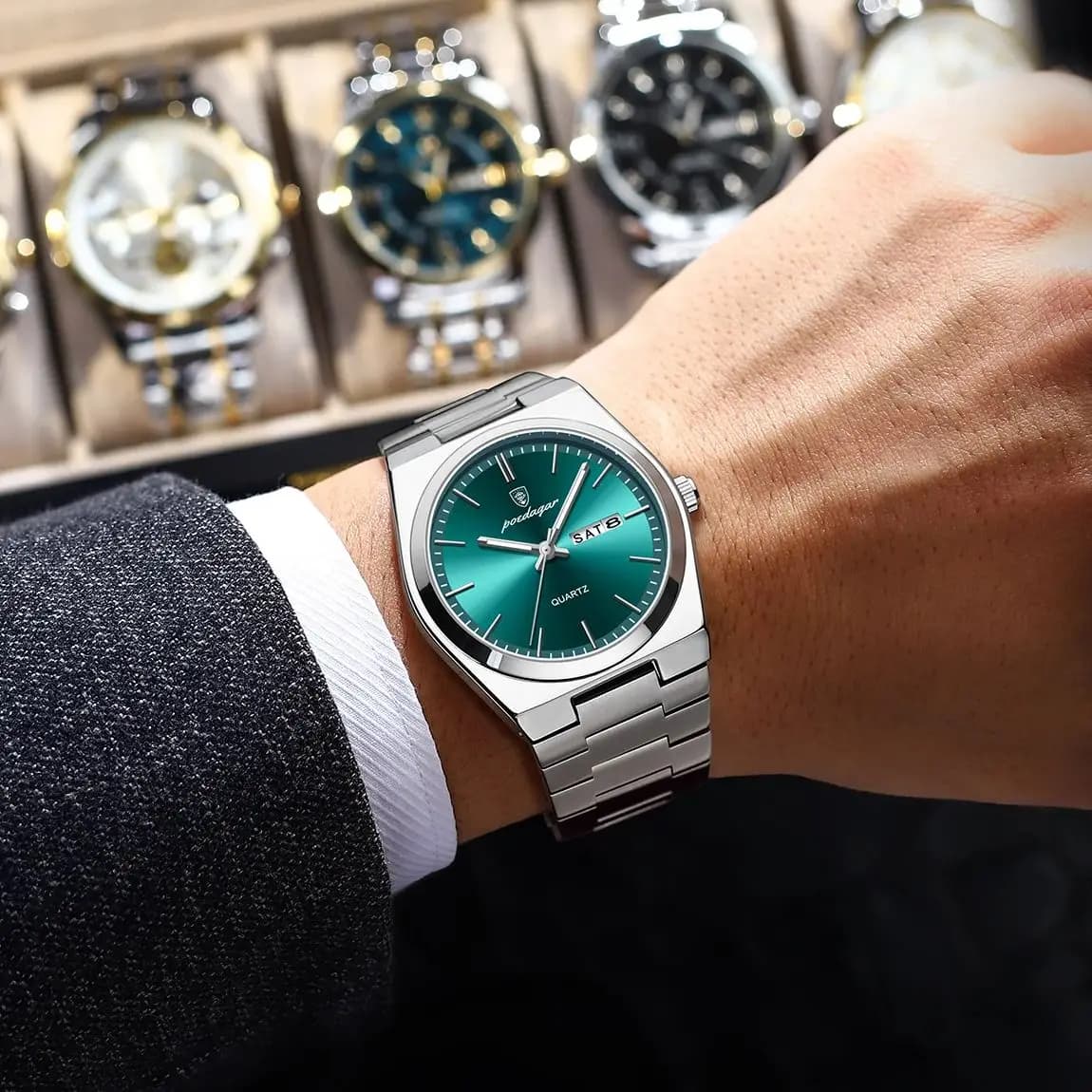 Montre pour homme POEDAGAR, élégante, en acier inoxydable, étanche, lumineuse, avec date et jour, cl
