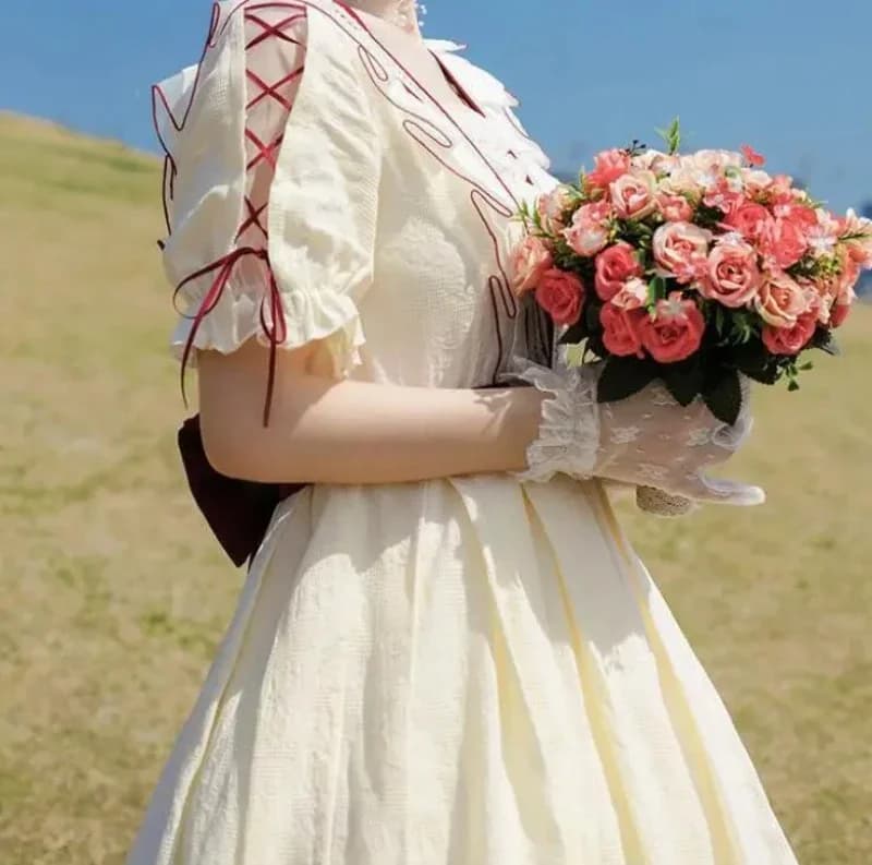 MAGOGO-Robe Lolita à Manches Courtes pour Femme, Tenue de Princesse, Vintage, Élégante, Française, a