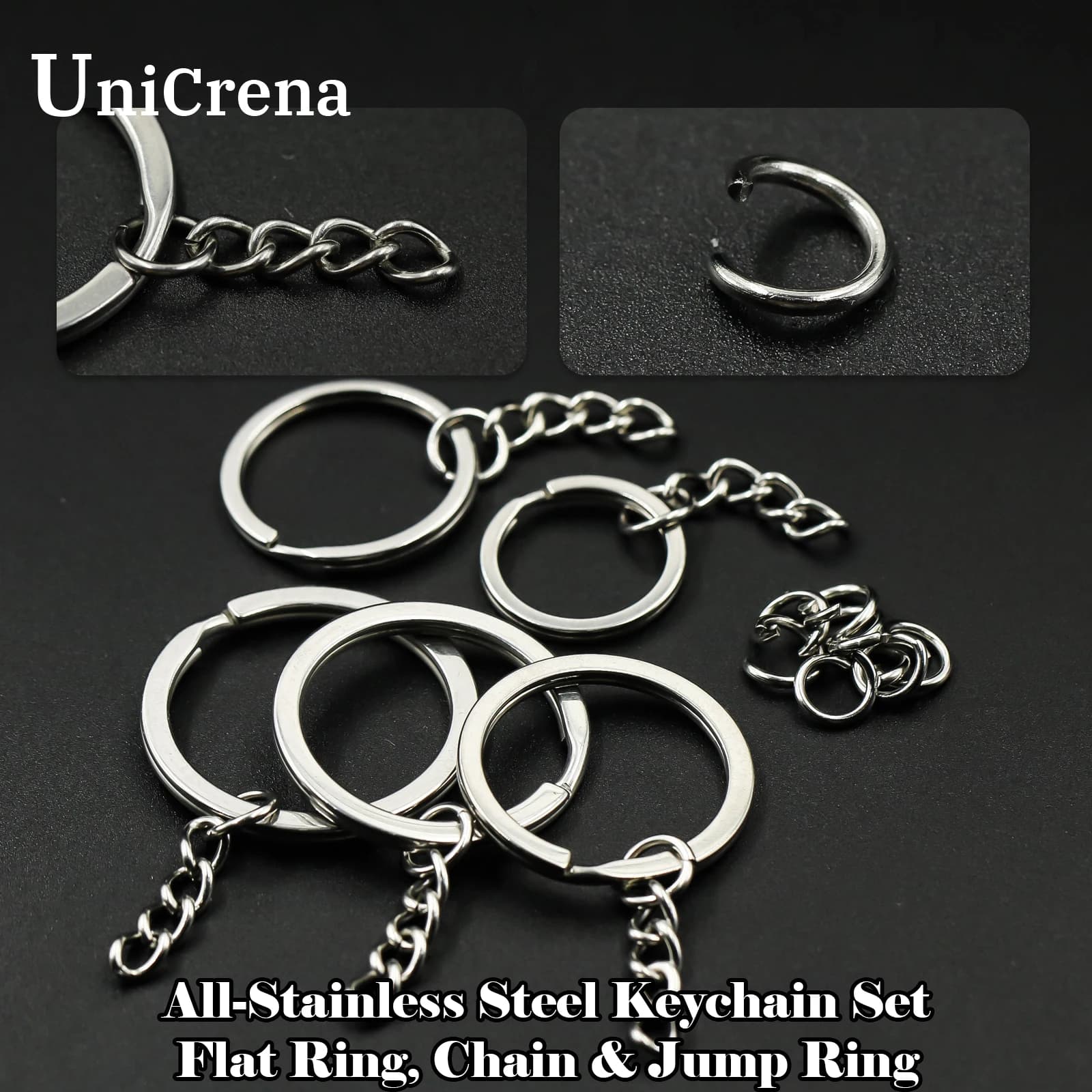 Unicrena Anneau à Bascule avec Chaîne Acier Inoxydable - Connecteur pour Porte-Clés, DIY Artisanat, 