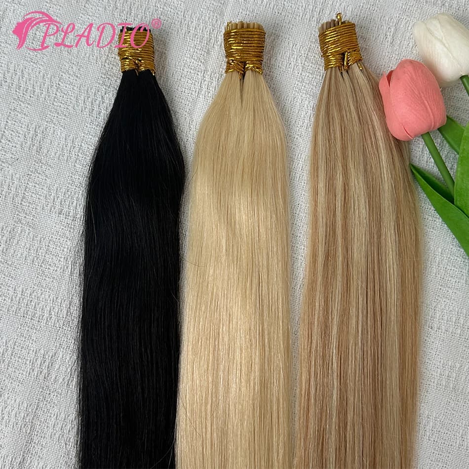 PLADIO Extensions de cheveux droites I Tip Extensions de cheveux naturels humains Capsule de kératin