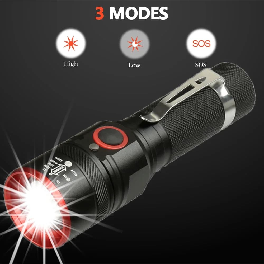 Lampe de poche étanche à lumière LED, torche n'aime, lumière d'urgence extérieure, lampes de poche 1