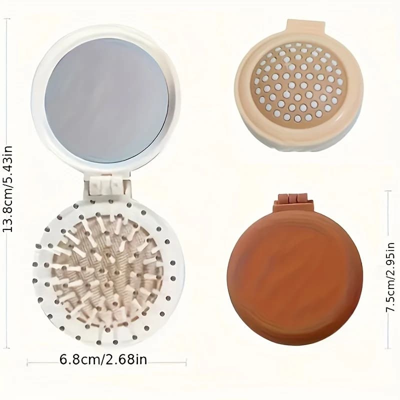 Mini brosse à cheveux de voyage pliante portable avec miroir pour femme, plastique léger, possède un
