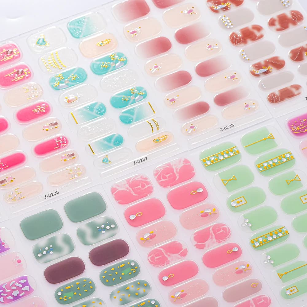 Autocollants pour ongles couleur Dopamine, 5 feuilles (80 pointes), sans cuisson, feuille/lignes 3D,
