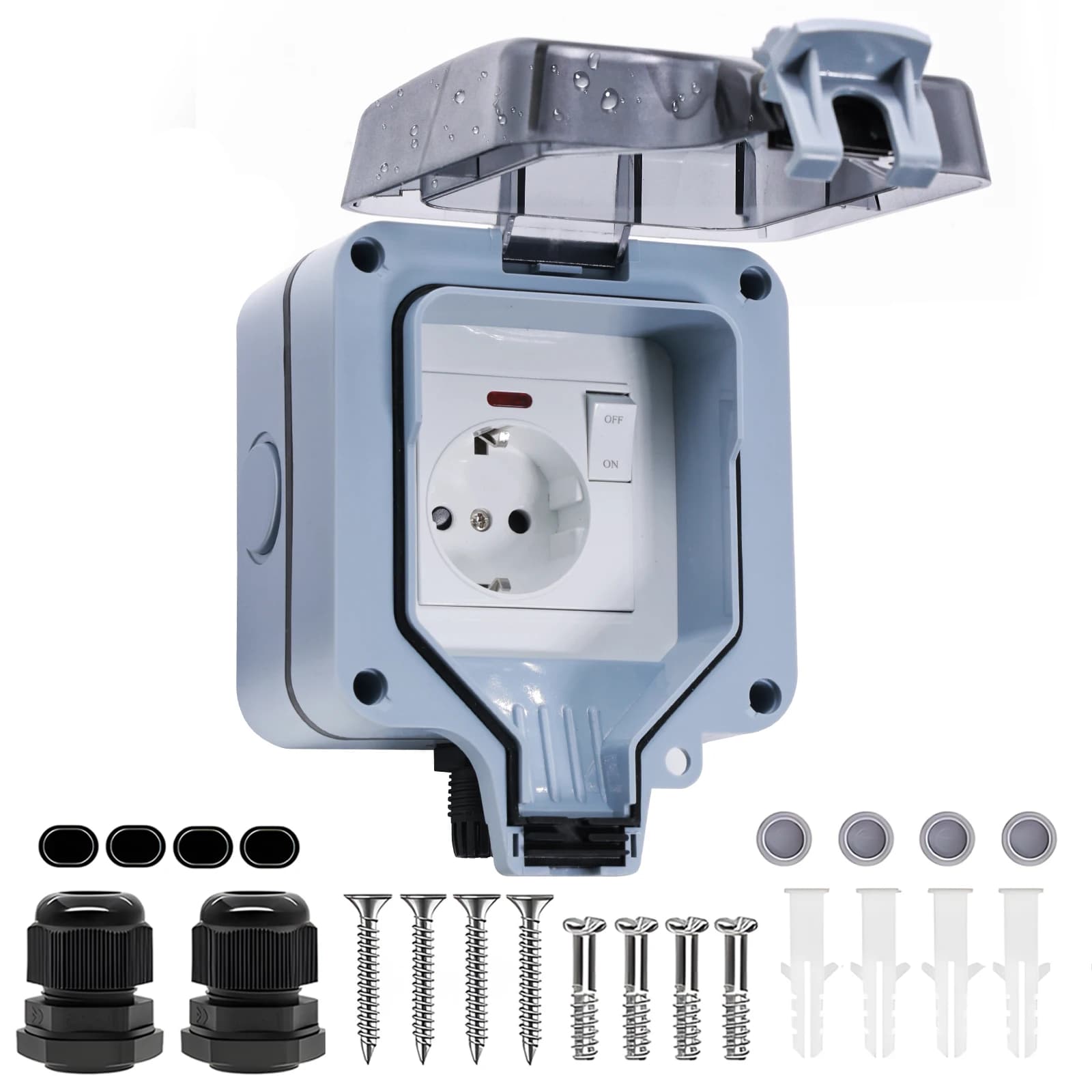 Prise murale électrique étanche IP66 BSEED, prise de courant extérieure avec boîte anti-poussière, a