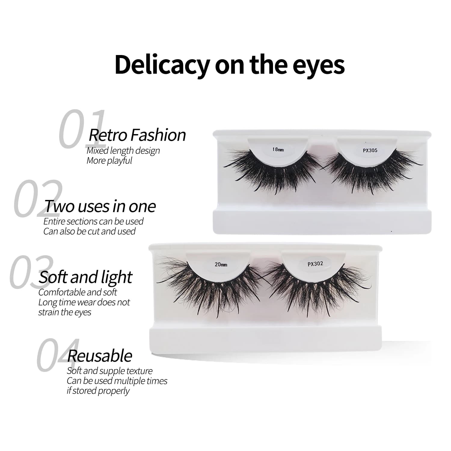 Spike Real Mink Lashes, Fluffy fissuraminants Py Strip Lashes, Haute Qualité, 16mm, 18mm, 20mm, 25mm