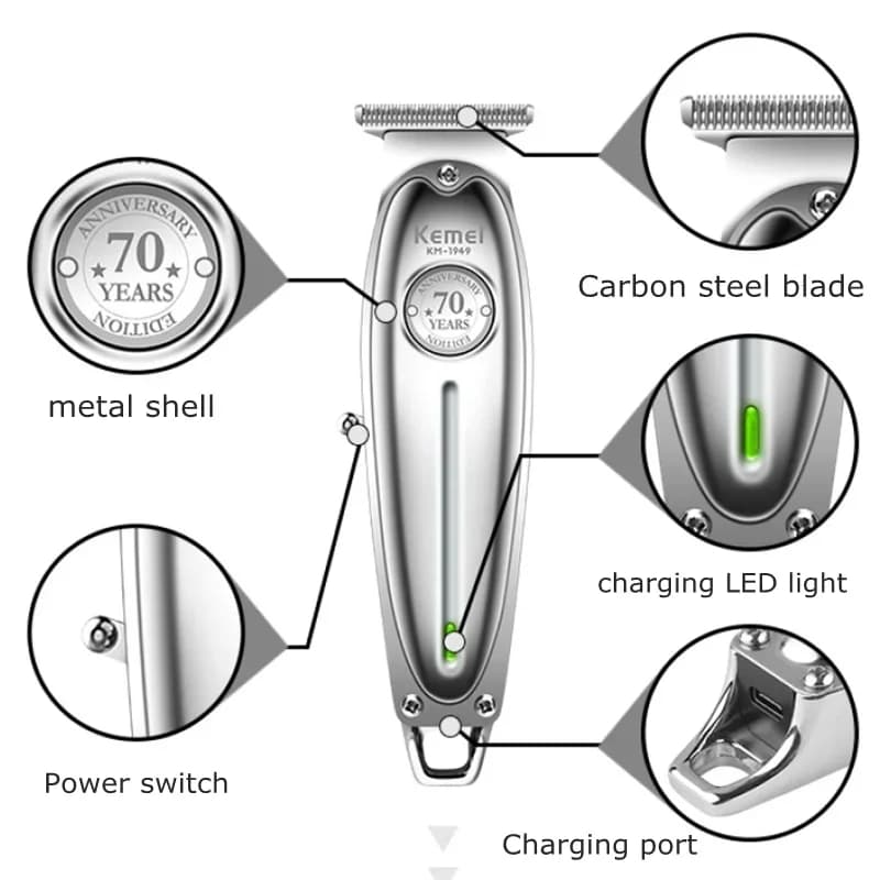 Kemei KM-1949 Professionnel Finition Tondeuse À Cheveux Hommes Électrique Sans Fil Tondeuse À Cheveu
