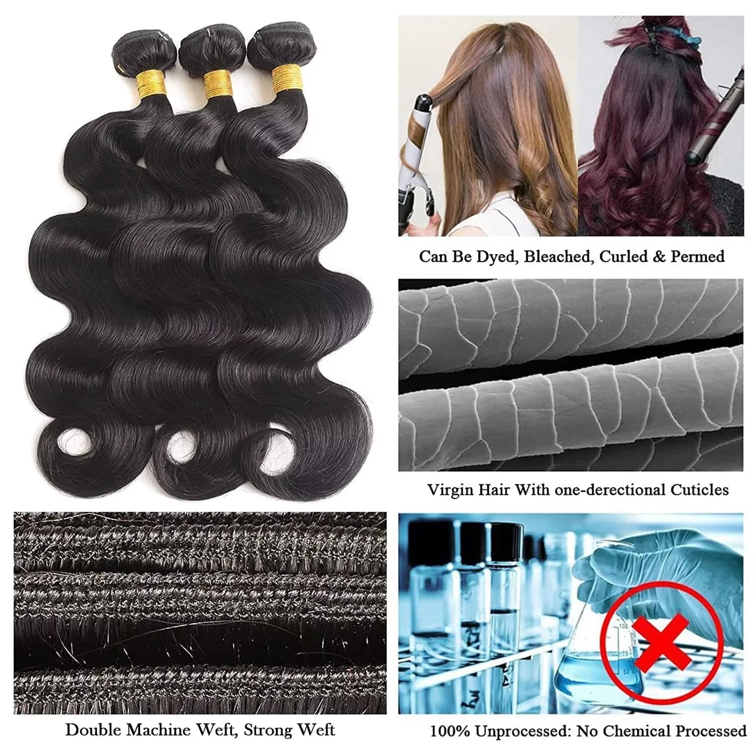 Extensions de Cheveux Humains Naturels Bruts 16A, Ondulés, Non Traités, 30-40 Pouces, 3 ou 4 Paquets