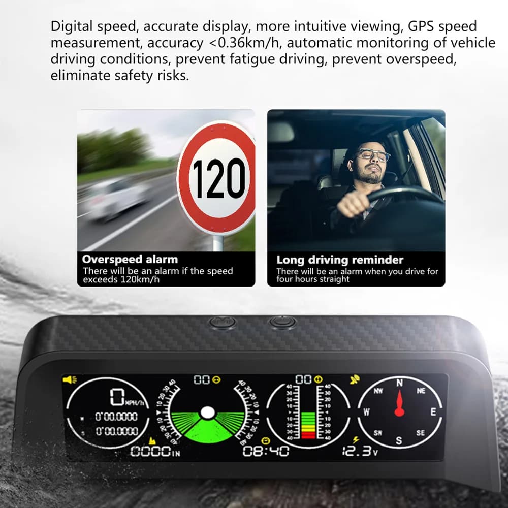 Nouveau compteur de vitesse GPS X90 Head Up PMH KMH, inclinomètre, ordinateur de bord de voiture ave