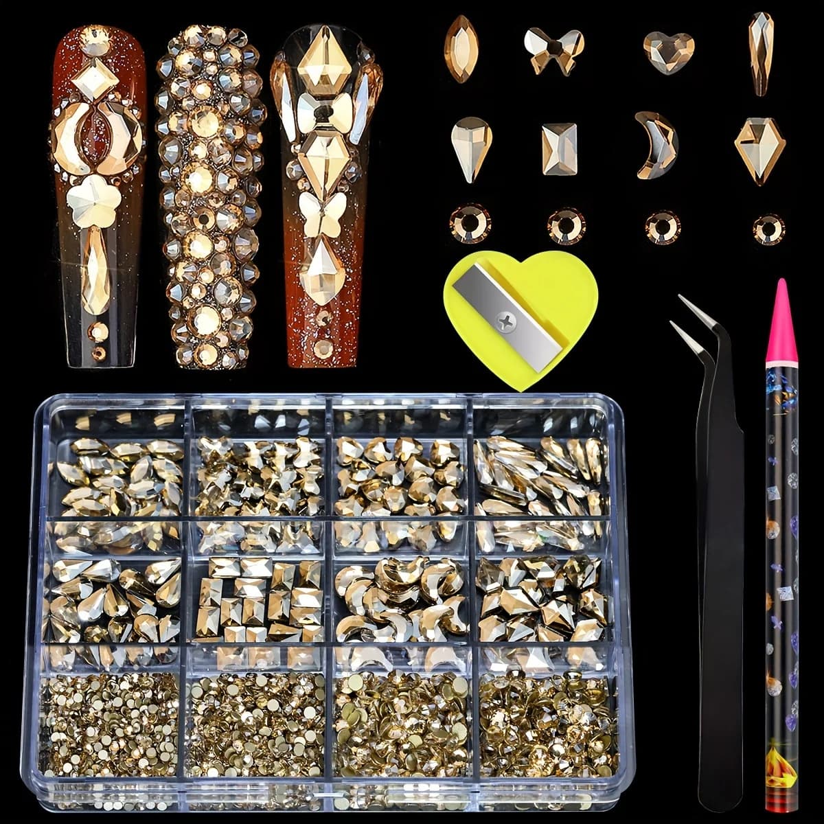 Ensemble de biscuits rose AB pour la décoration des ongles, 12 grilles, dos plat et prothèses assort