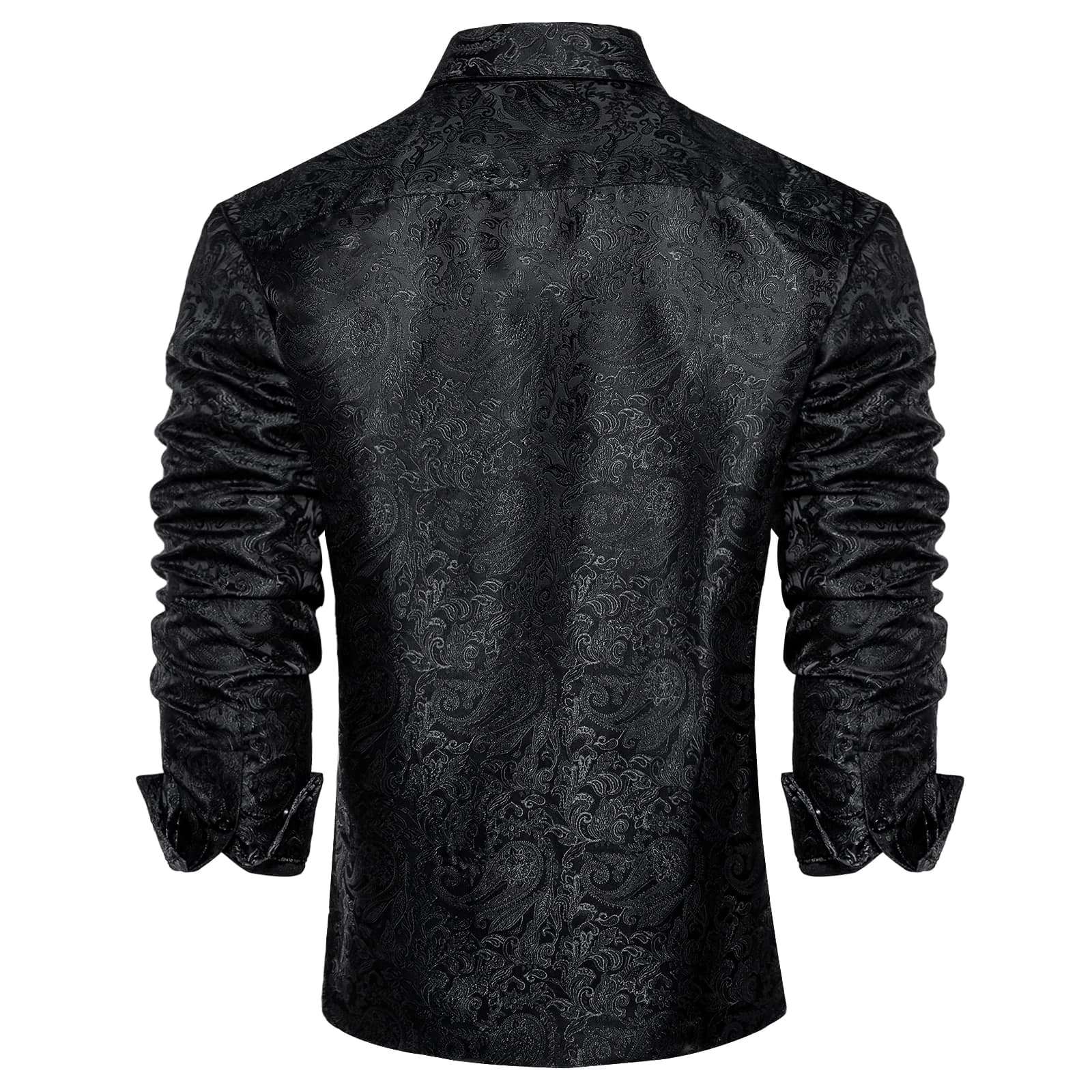 Chemises habillées en soie Paisley noire à manches longues pour hommes, chemise sociale de smoking d