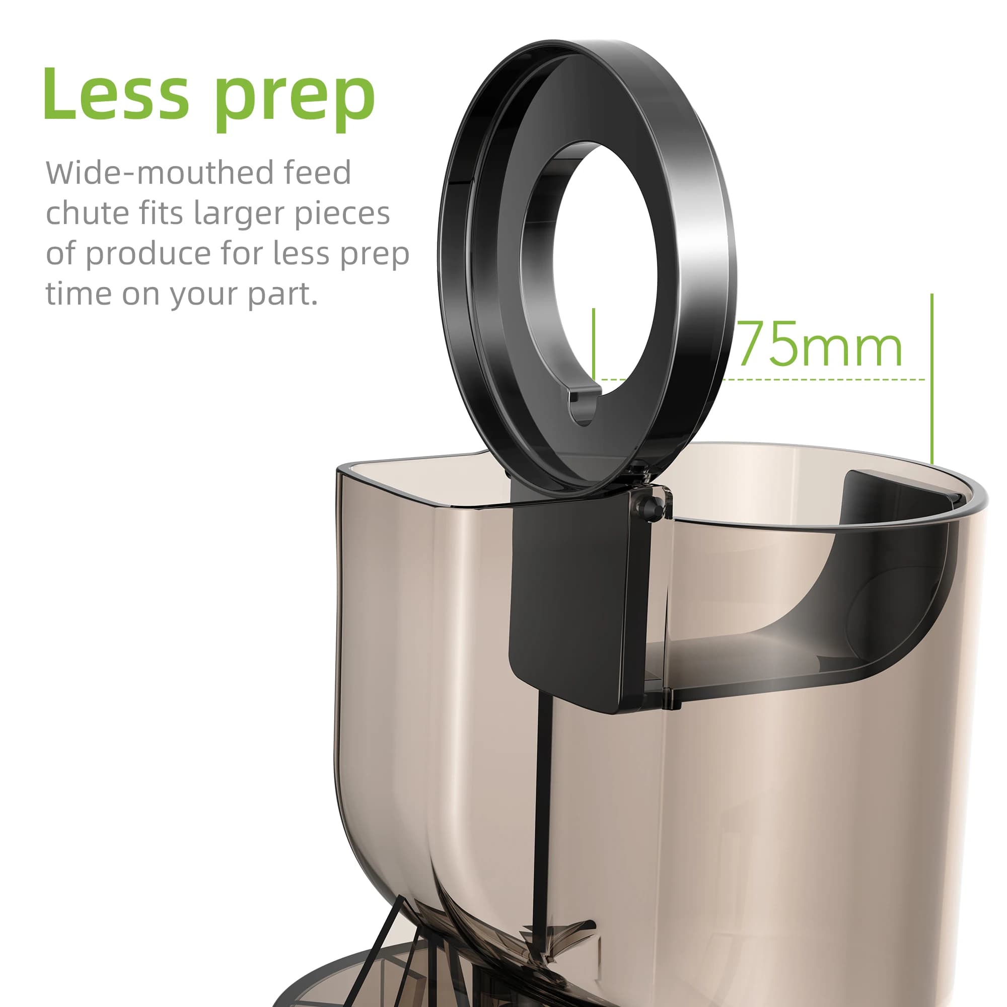 BioloMix Presse-agrumes à pression froide avec goulotte d'alimentation de 75 mm, extracteur de jus à