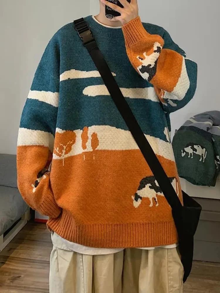 Pull Vintage Vintage pour Couple, Décontracté, Imprimé, Chaud, 03/Tricot, Comball BF, Harajuku, Nouv