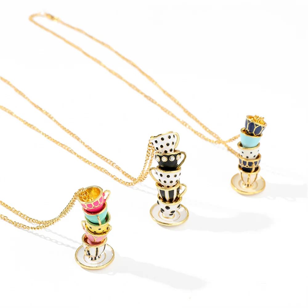 Tasse à thé charmante pull pendentif collier pour femmes plaqué or tour de cou chaîne collier Simple