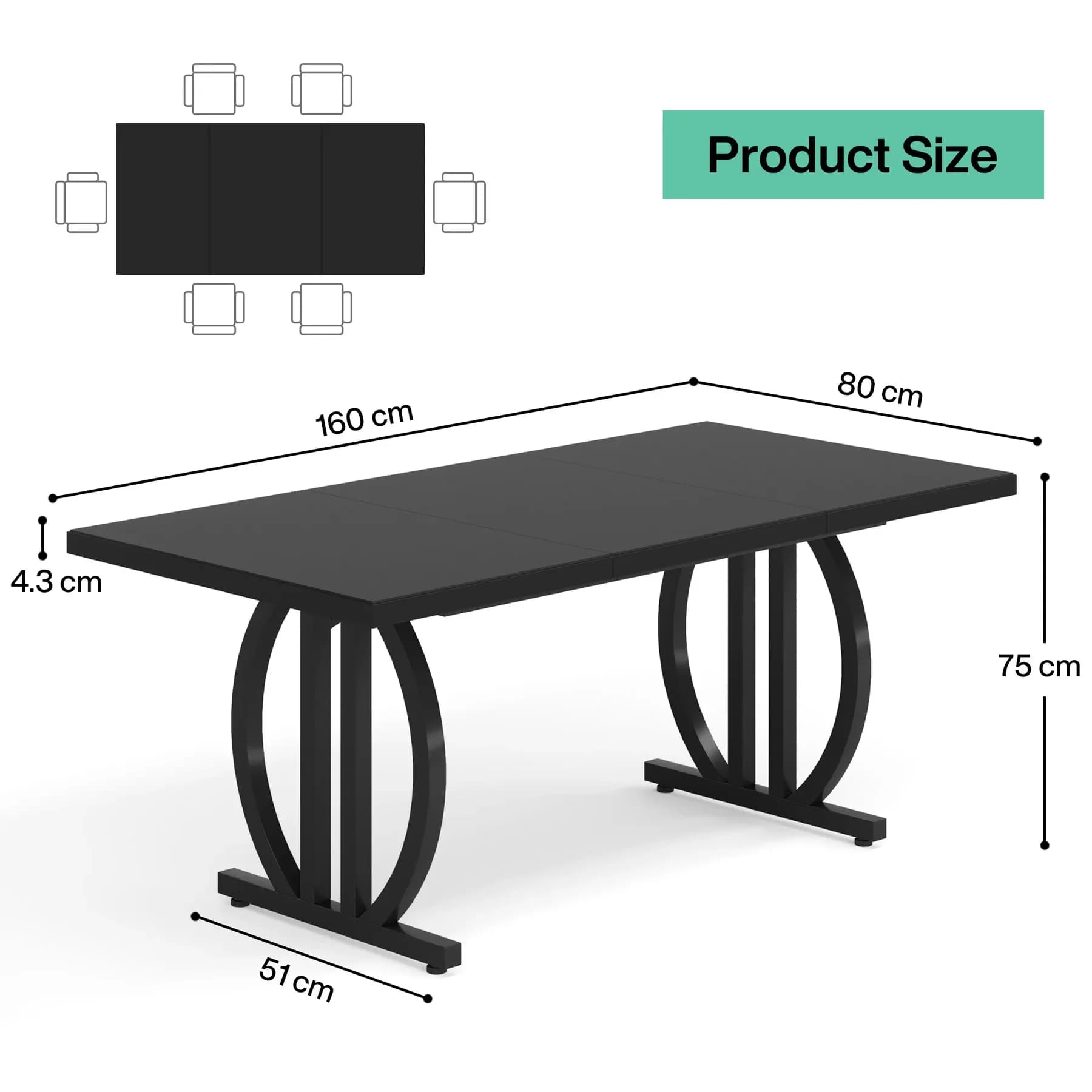 Tribesigns-Table à manger pour 4-6 personnes, grande table queen de 63 pouces avec cadre en métal ra