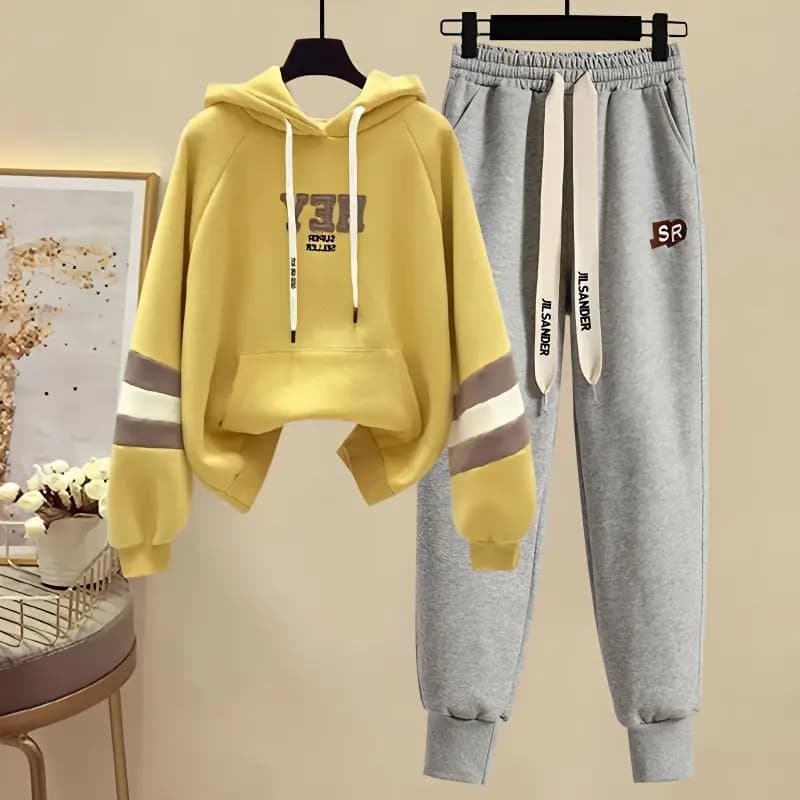 Ensemble de sport pour femmes, nouvelle Version coréenne, blocage de couleur, haut à capuche, pantal