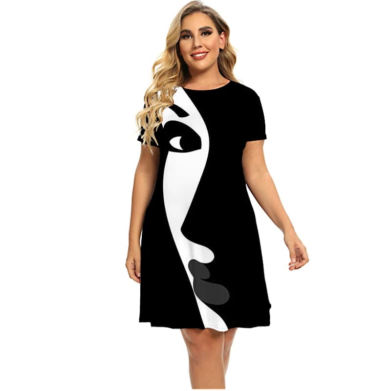 Robe de peinture abstraite 3D pour femmes, manches courtes, col rond, vêtements d'été décontractés, 