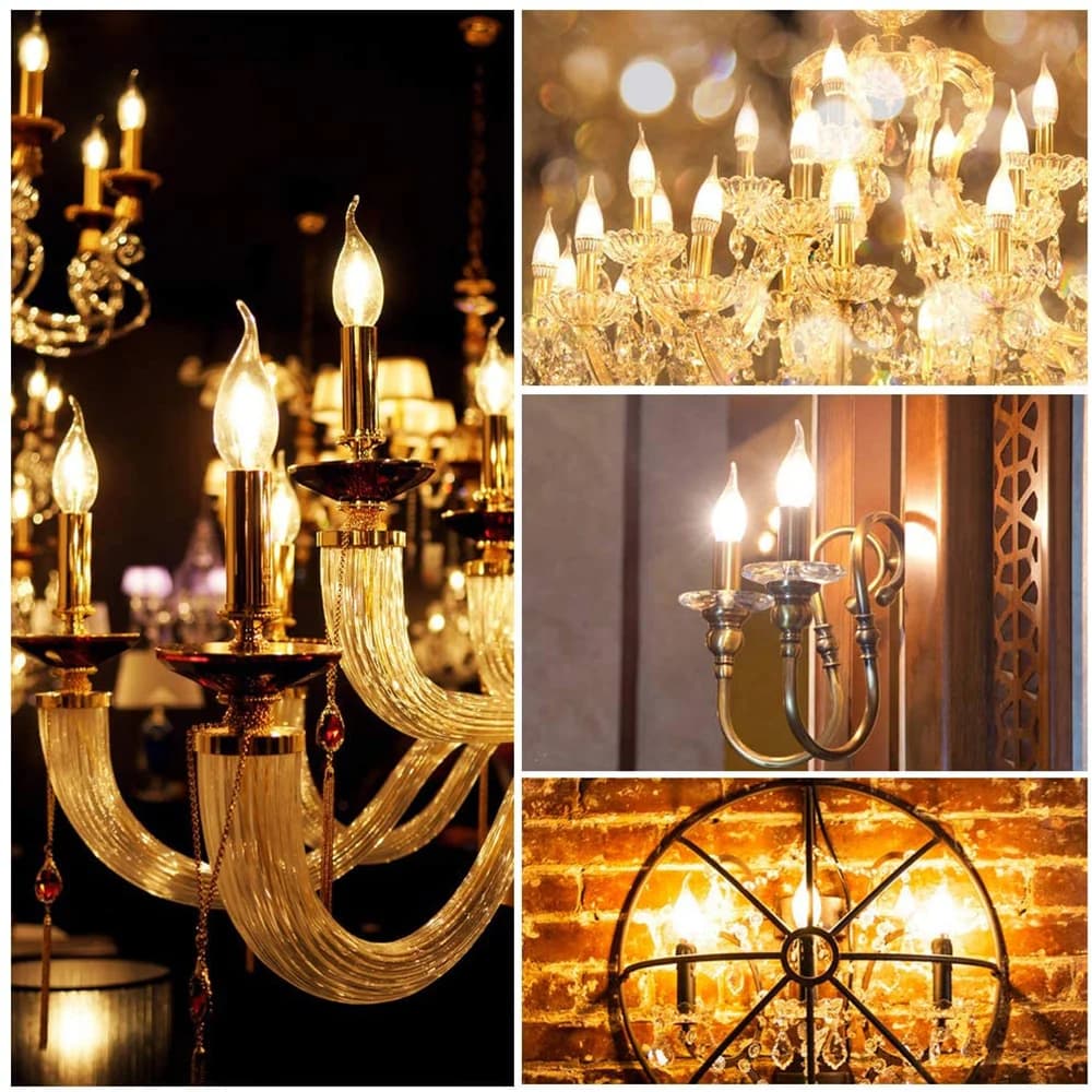 Ampoule de nuit en verre transparent C35, E14 E12 4W 6W, Filament LED blanc chaud, pointe courbée po
