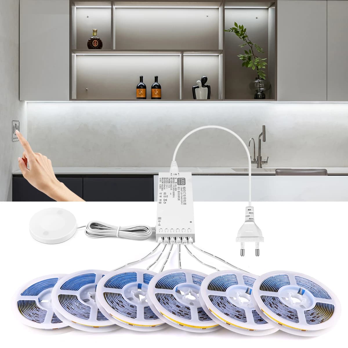 Lumière LED COB avec interrupteur à capteur tactile pour étagère de cuisine, gradation, mouvement de