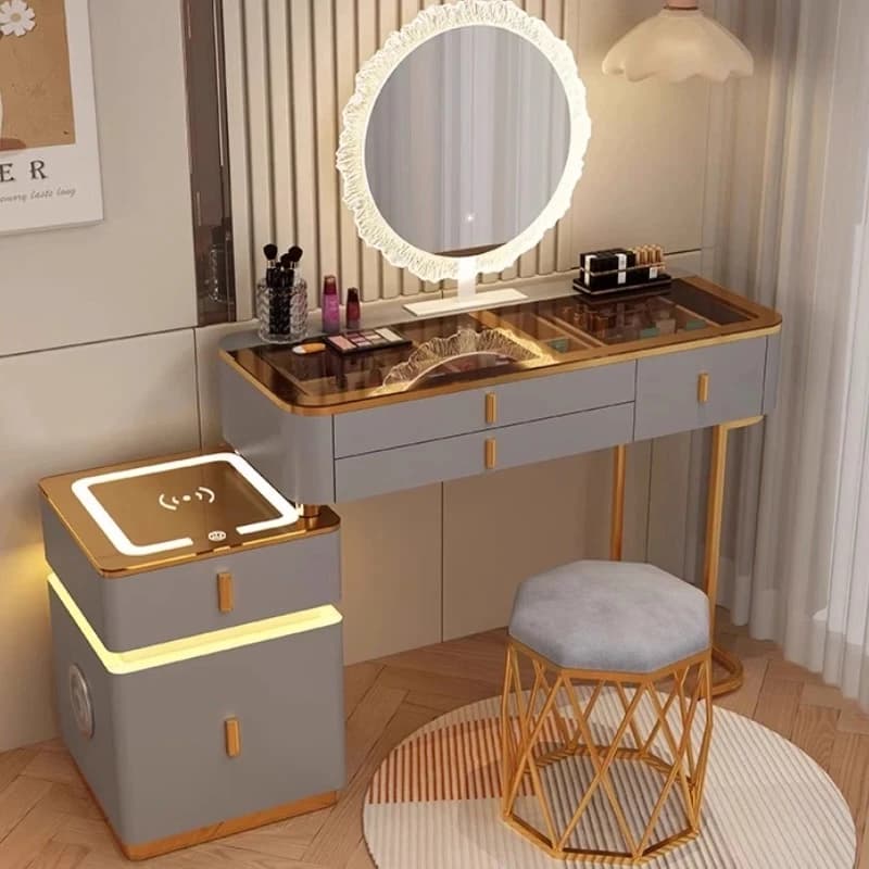 Organisateur de bijoux luxe vanité Table miroir lumières tiroirs nordique filles coiffeuse maquillag