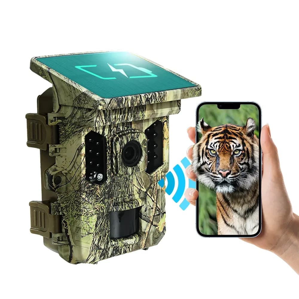 Caméra de chasse WIFI 32MP avec détection de mouvement PIR à énergie solaire pour le suivi en extéri