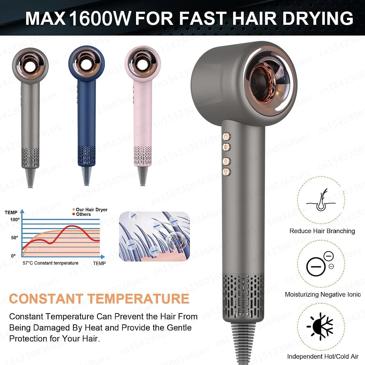 Super sèche-cheveux 220V sèche-cheveux sans feuilles soins personnels des cheveux style outil d'ions