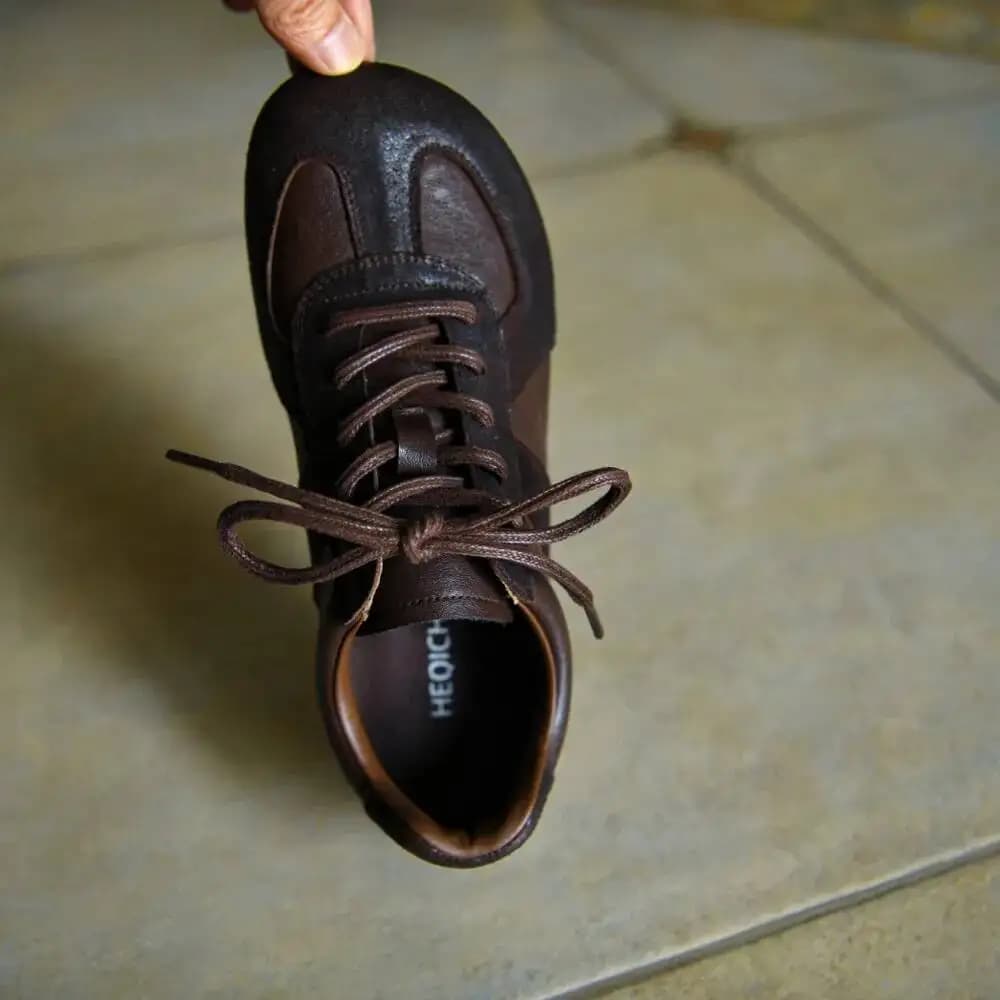 Baskets en cuir véritable pour femmes, en daim naturel, à talon compensé bas, bout rond, à lacets, d